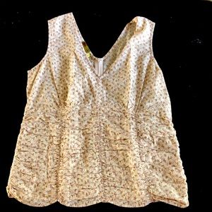 Kit Cornell printed and ruched sleeveless blouse.